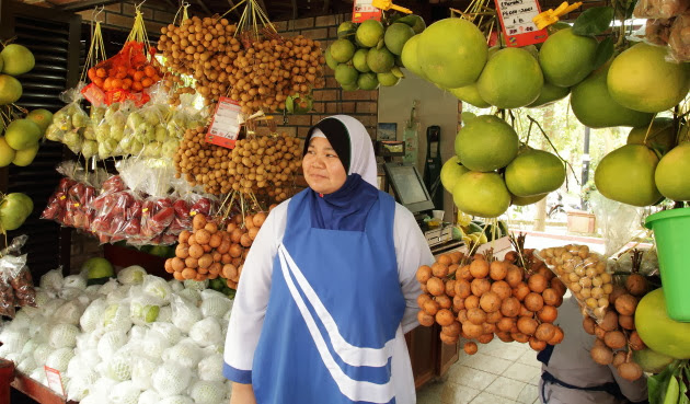 A tropical fruit shop scene enroute Ipoh, Malaysia