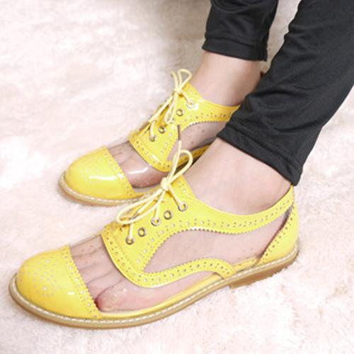See-Through PVC Lace-Up Flats Loafers Shoes Oxfords 1jU