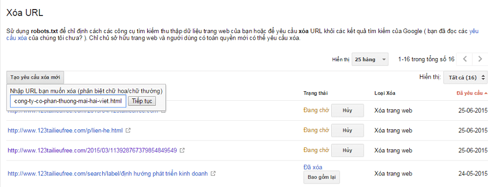 Xóa url trong google webmaster tools xóa url trong google webmaster tools