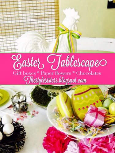 Easter tablescape, pink green yellow easter decoration, the style sisters