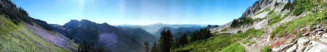 View south from the Pinnacle-Plummer saddle. Mount Adams is prominent in the center of the photo