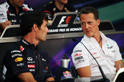 Марк Уэббер и Михаэль Шумахер на пресс-конференции в среду на Гран-при Монако 2012