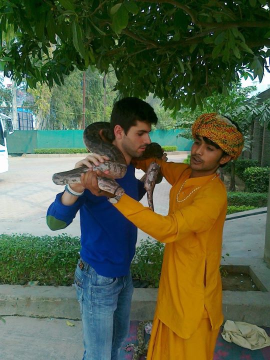 Хайме Альгерсуари с индийской змеей перед Гран-при Индии 2011