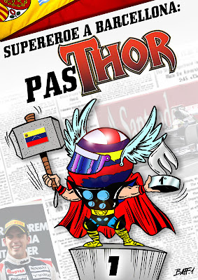 Супергерой Барселоны Пастор Мальдонадо на Гран-при Испании 2012 - комикс Baffi