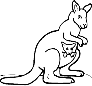 Dibujo de un canguro hembra con su bebé cria para colorear Dibujo de un canguro hembra con su bebé cria para colorear