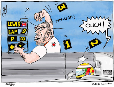 Льюис Хэмилтон ловит цифирки с табличек механика McLaren на Гран-при Монако 2012 - комикс Black Flag