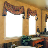 Shierts Master Bath - This elegant master bath features slate tile, elegant wallpaper, and beautiful custom window treatments.