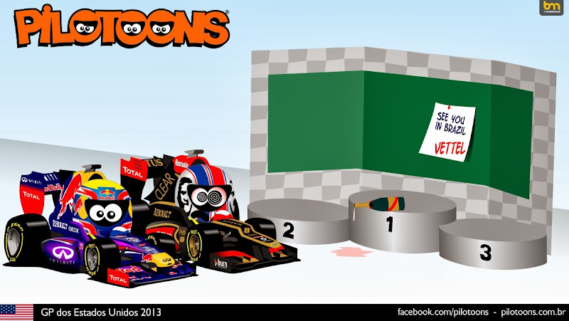 Себастьян Феттель вновь впереди всех - комикс pilotoons по Гран-при США 2013