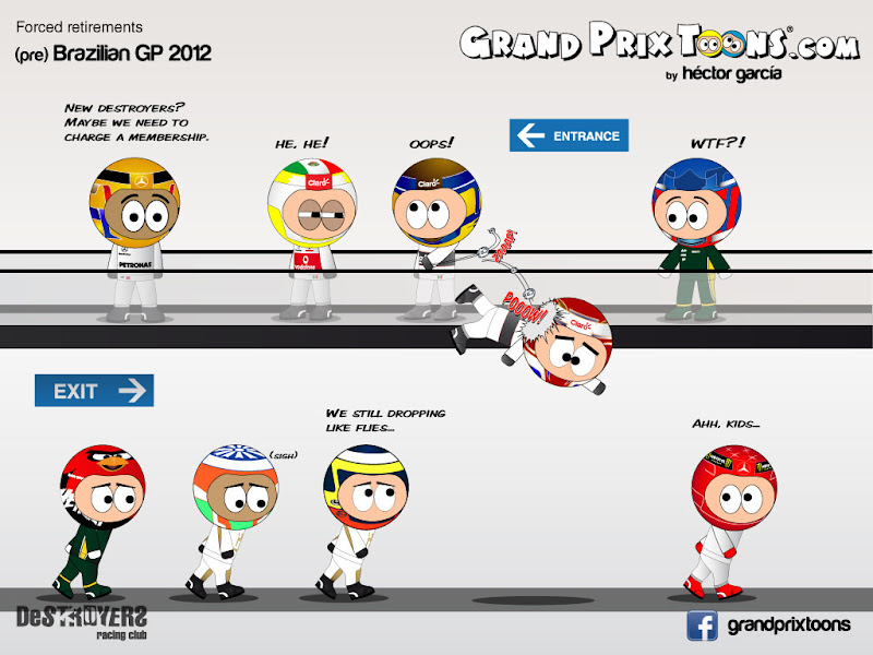 Forced retirements - комикс Grand Prix Toons перед Гран-при Бразилии 2012