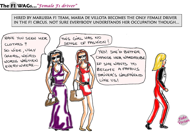 Николь Шерзингер и Джессика Мичибата обсуждают Мария де Вильоту - комикс Female F1 driver TheF1Wags от FakeVivian