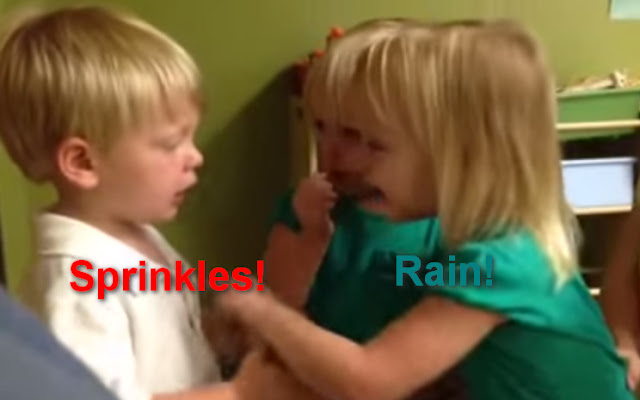 Sprinkles vs rain: Toddlers debate the weighty issue. (YouTube / Tara Willmott)