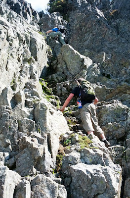 Aaron and Justin heading up the gully to reach the east side of Castle