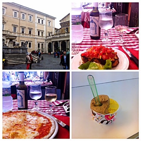 trastevere, italy, italia, roma, rome, rooma, matka, travel, loma, holiday, ruoka, juoma, food, drink, piazza si santa maria, basilica di santa maria, aukio, square, restaurant, ristorante, trattoria, ravintola, terassi, terace, pizza, white wine, vino, valkoviini, vino bianco, margarita pizza, dessert, ice cream, italian, gelato, ice cream bar, jäätelö,