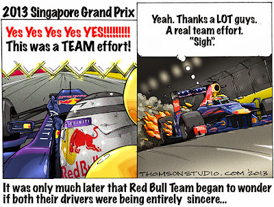 командная работа Red Bull на Гран-при Сингапура 2013 - комикс Bruce Thomson