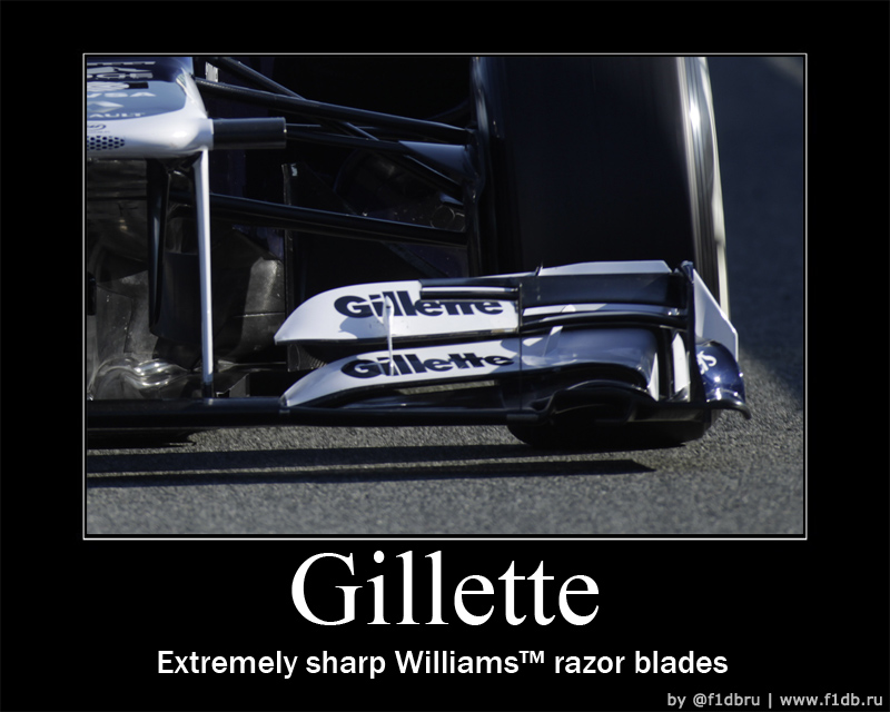 реклама Gillette на переднем крыле Williams на предсезонных тестах 2012 в Хересе