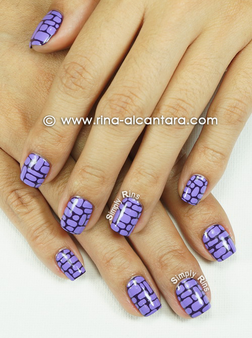 Purple Bricks Nail Art Design