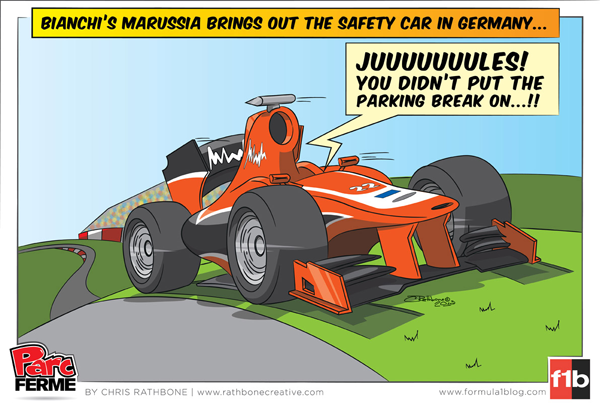 Marussia Жюля Бьянки откатывается назад на Нюрбургринге - комикс Chris Rathbone по Гран-при Германии 2013
