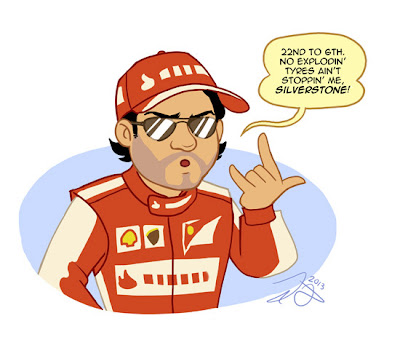 Фелипе Масса прорывается в очки после взорвавшийся покрышки на Гран-при Великобритании 2013 - комикс Yelaeve