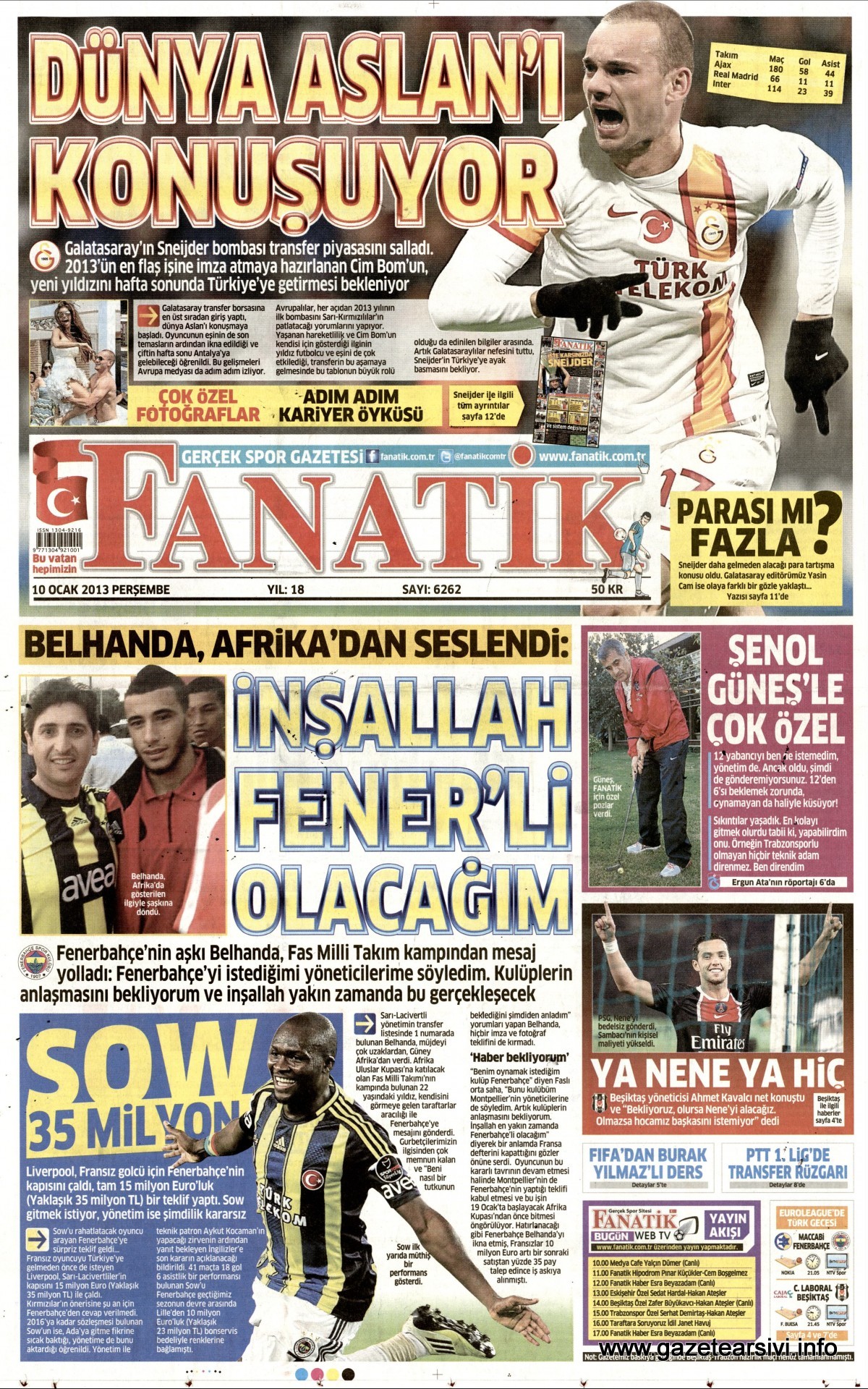 Fanatik Gazetesi 10.01.2013 Manşeti | www.gazetearşivi.info