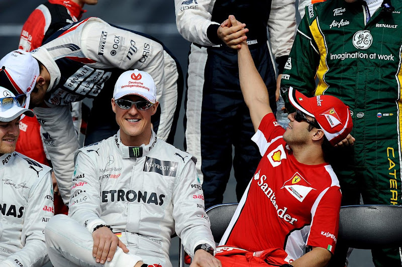 Михаэль Шумахер и Фелипе Масса на фотоссессии Гран-при Австралии 2012