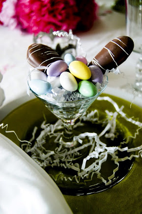 Mini martini glasses filled with Chocolate Easter bunny ears 