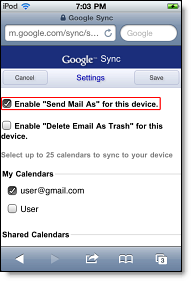 Send Mail As config screen