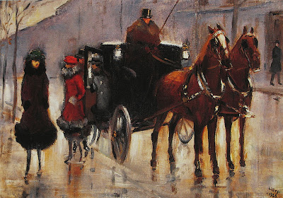 Lesser Ury - Damen einer Droschke entsteigend
