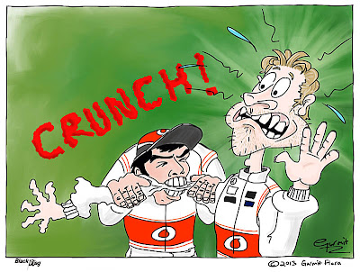 Серхио Перес грызет руку Дженсона Баттона - комикс Black Flag по Гран-при Бахрейна 2013
