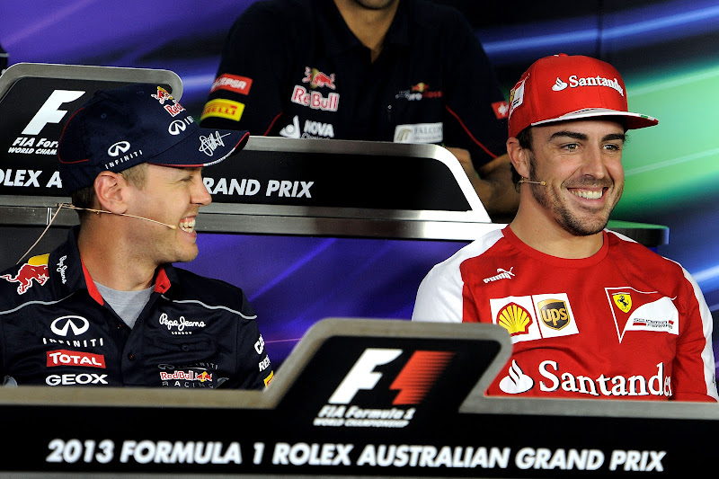Себастьян Феттель и Фернандо Алонсо на пресс-конференции в четверг на Гран-при Австралии 2013
