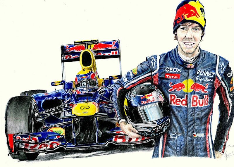 рисунок болида Red Bull RB8 Себастьяна Феттеля и Марка Уэббера в сезоне 2012 by Galbatore