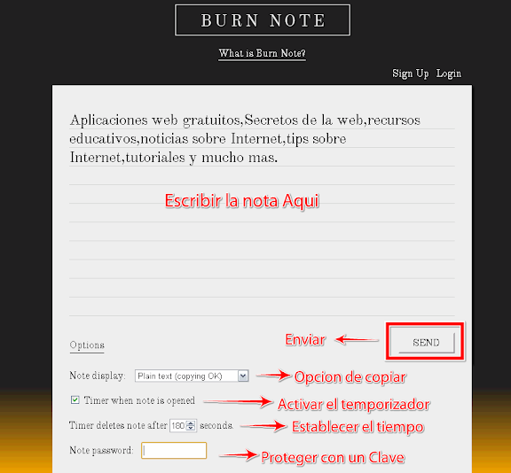 Burn Note-Configuración Burn Note