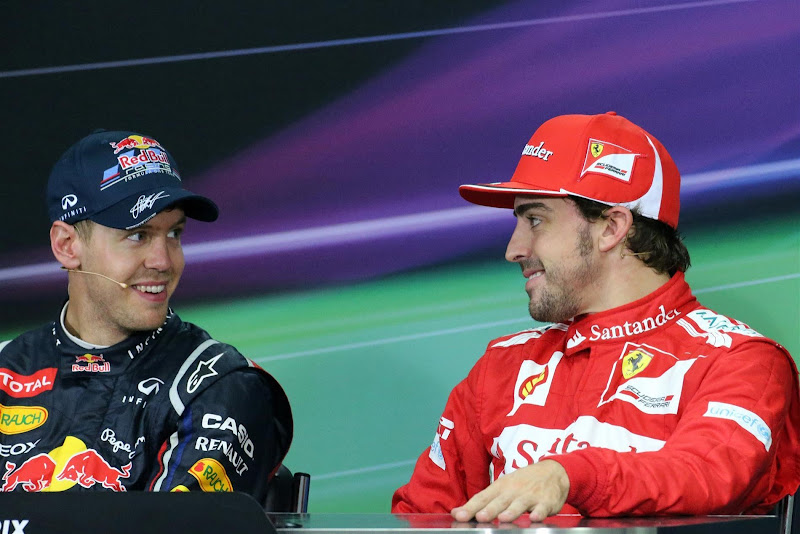 Себастьян Феттель и Фернандо Алонсо на пресс-конференции в воскресенье на Гран-при Кореи 2012