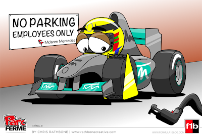 Льюис Хэмилтон паркуется на стоянке McLaren - комикс Chris Rathbone по Гран-при Малайзии 2013