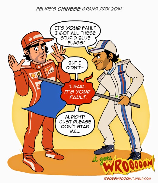 Фелипе Масса ругает Фернандо Алонсо за синие флаги - комикс It Goes Wrooom по Гран-при Китая 2014