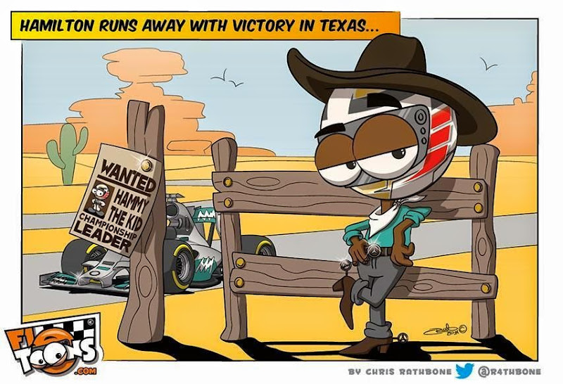 Льюис Хэмилтон уходит в бега с победой в Техасе - комикс Chris Rathbone по Гран-при США 2014