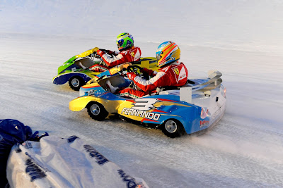Фернандо Алонсо и Фелипе Масса - картинговая гонка по льду на Wrooom 2013