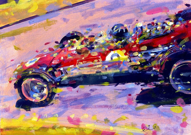 Мистер Монако Грэм Хилл за рулем Lotus - рисунок Rob Ijbema 
