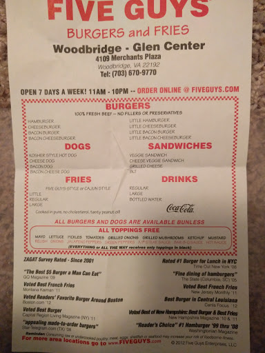 Fast Food Restaurant «Five Guys», reviews and photos, 4109 Merchant Plaza, Woodbridge, VA 22192, USA