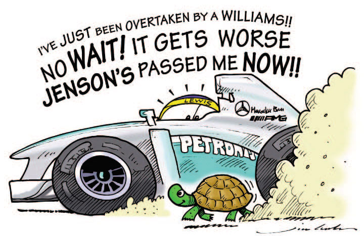 Льюис Хэмилтон теряет позиции на Гран-при Испании 2013 - комикс Jim Bamber
