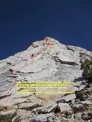 Approximate route we took up the Southeast Buttress