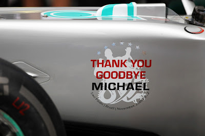 наклейка на болиде Mercedes Михаэля Шумахера на Гран-при Бразилии 2012