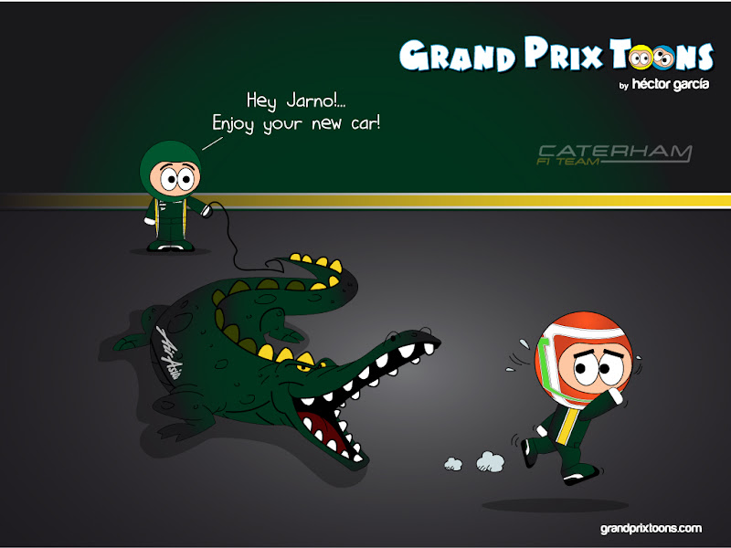 Ярно Трулли убегает от нового крокодила Caterham CT01 - комикс Grand Prix Toons