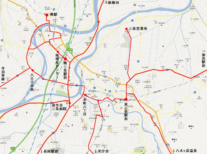 東三条駅バス路線図