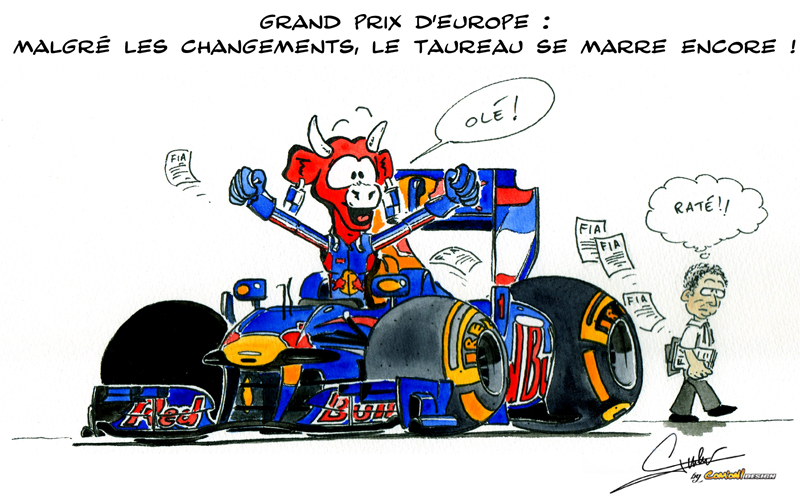 Себастьян Феттель снова побеждает за Red Bull в Валенсии - комикс Quentin Guibert по Гран-при Европы 2011