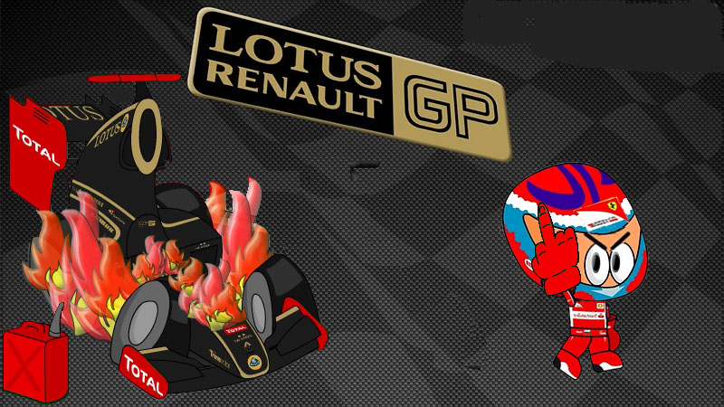 Виталий Петров и горящий Lotus Renault