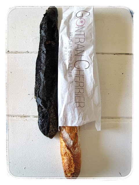 Gontron Cherrier, squid ink baguette, normal baguette. Paris pic:kerstin rodgers