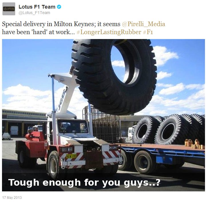 Lotus троллят Red Bull в твиттере по поводу более жесткой резины Pirelli