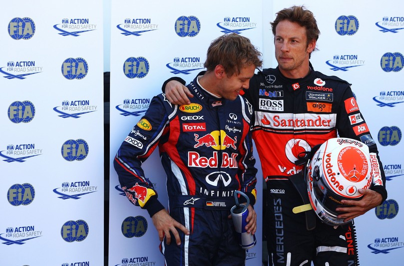 Себастьян Феттель и Дженсон Баттон после квалификации на Гран-при Монако 2011