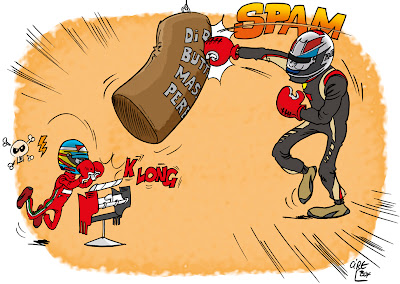 Ромэн Грожан сражается за подиум - Фернандо Алонсо с DRS - комикс Cirebox по Гран-при Бахрейна 2013