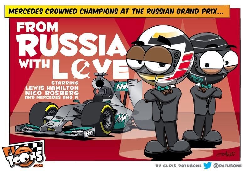 Льюис Хэмилтон и Нико Росберг приносят Mercedes чемпионский титул - комикс Chris Rathbone по Гран-при России 2014